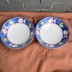 Lot Of 2 Vietri Melamine Campagna Pesce Pasta Bowls Fish Border Blue - New Read
